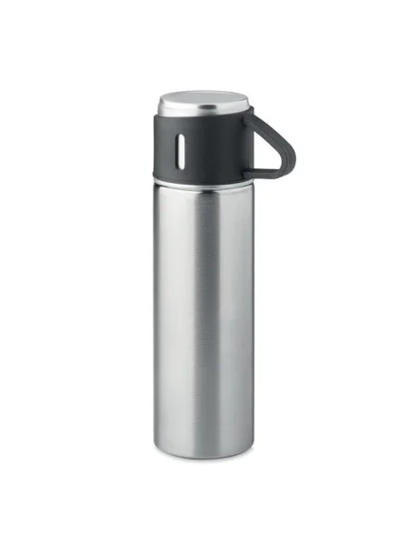 Bouteille double paroi 420 ml en acier inoxydable argent mat gravée au laser